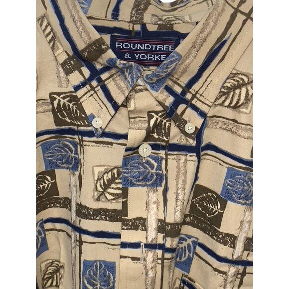 Roundtree & Yorke Men's Large Geometric Short Sleeve Button-Down Shirt - Picture 2 of 4